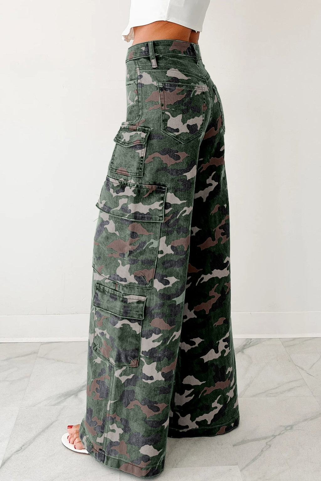 Camo Denim Cargo Wide Leg Pants - Rooted & Reckless Co.
