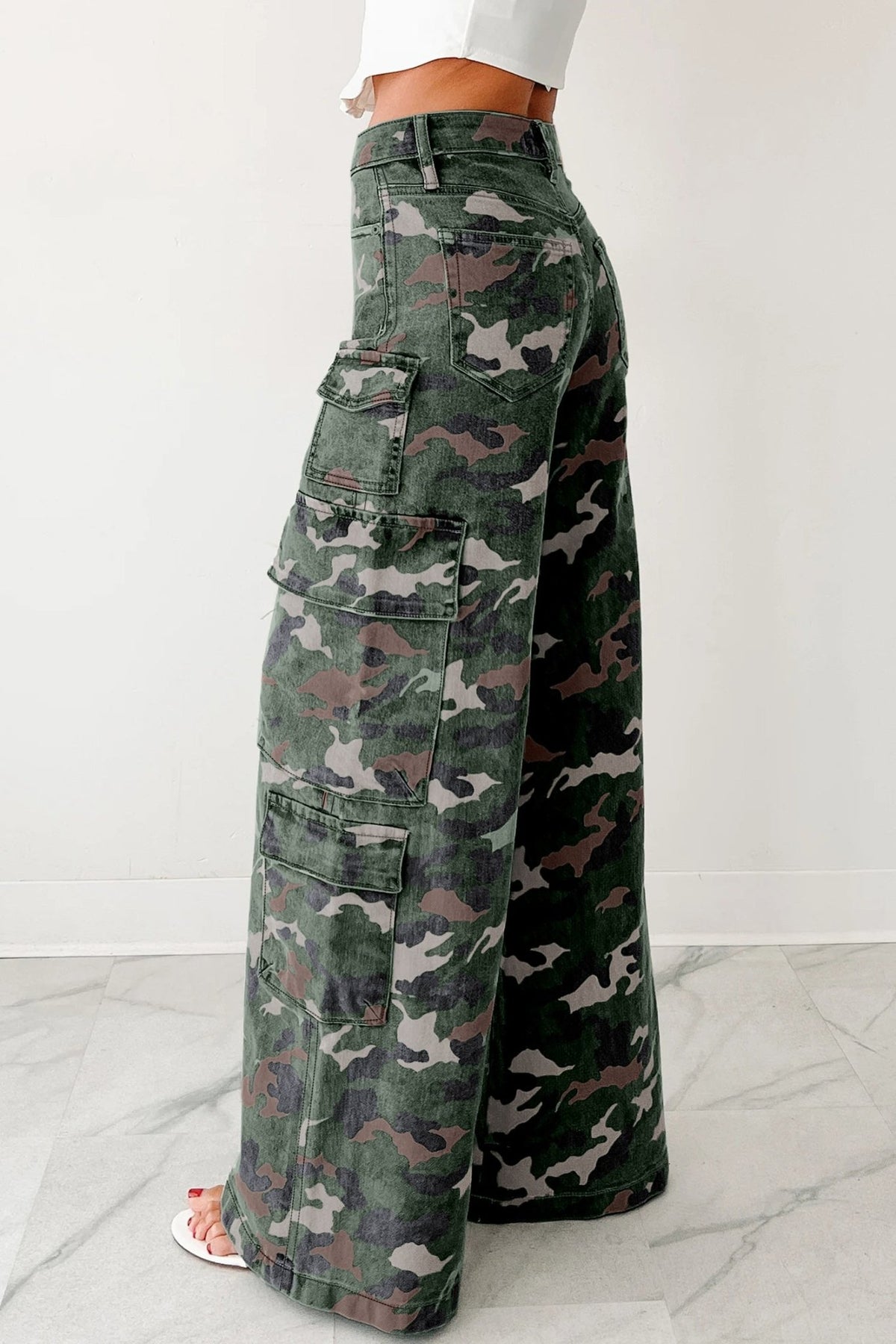 Camo Denim Cargo Wide Leg Pants - Rooted & Reckless Co.