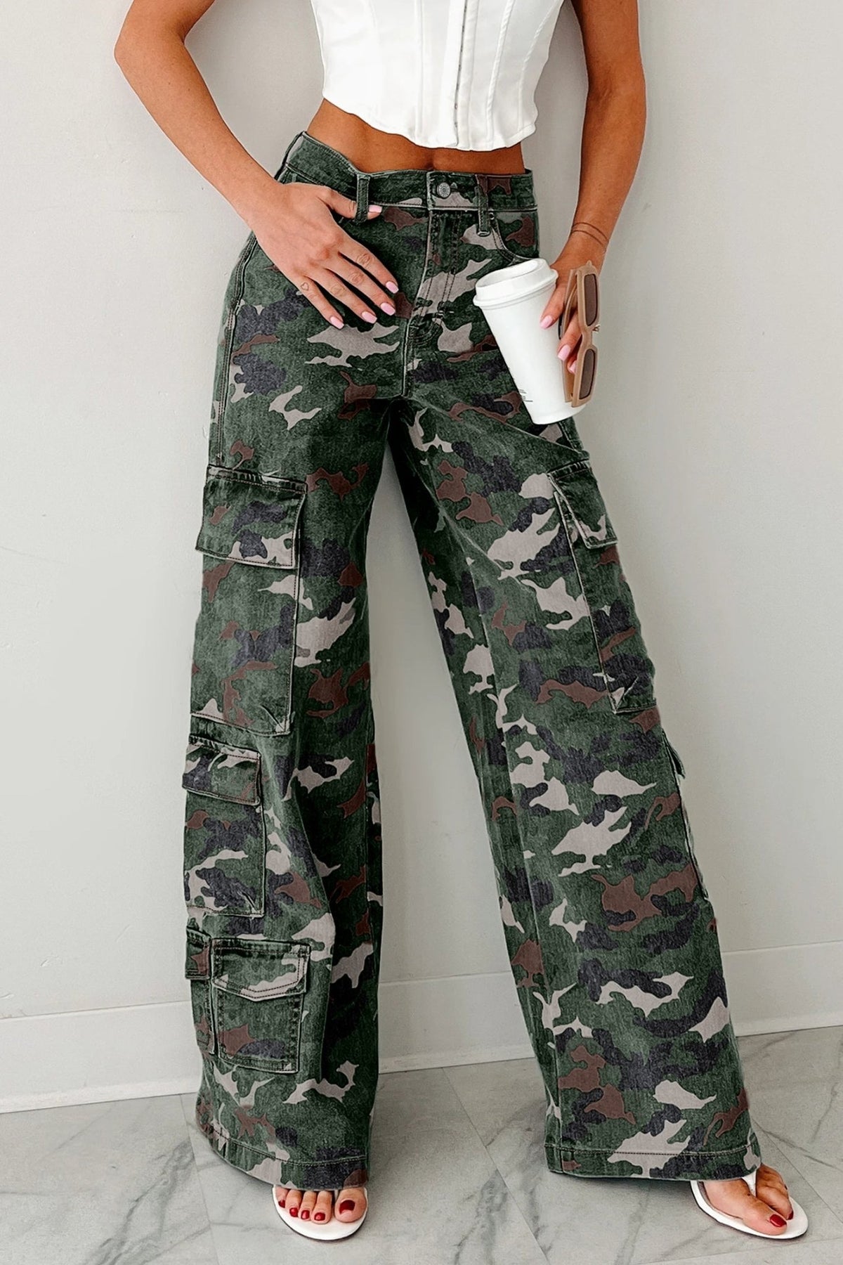 Camo Denim Cargo Wide Leg Pants - Rooted & Reckless Co.