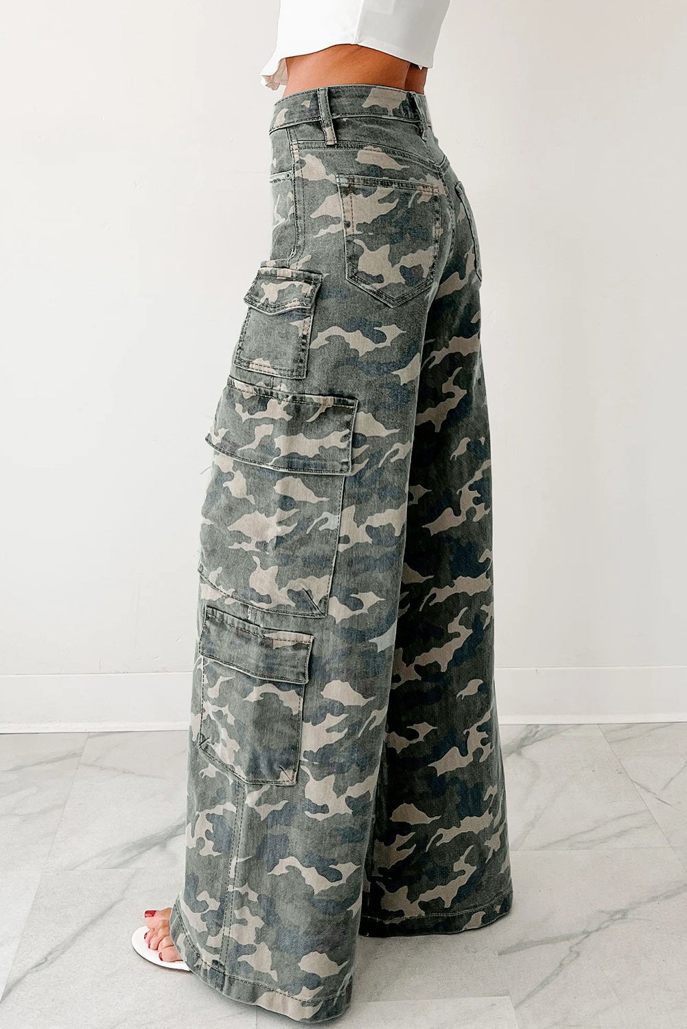 Camo Denim Cargo Wide Leg Pants - Rooted & Reckless Co.