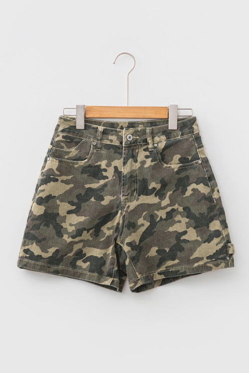 Camo Denim High Waist Shorts - Rooted & Reckless Co.