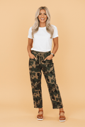 Camo Denim Patch Pocket Drawstring Barrel Leg Jeans - Rooted & Reckless Co.