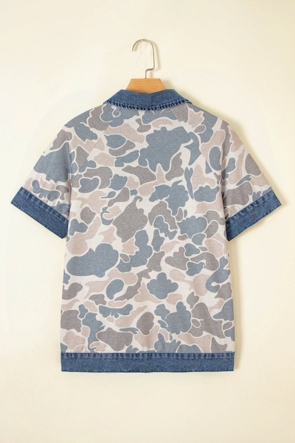Camo Denim Patchwork Polo Collar Tee - Rooted & Reckless Co.