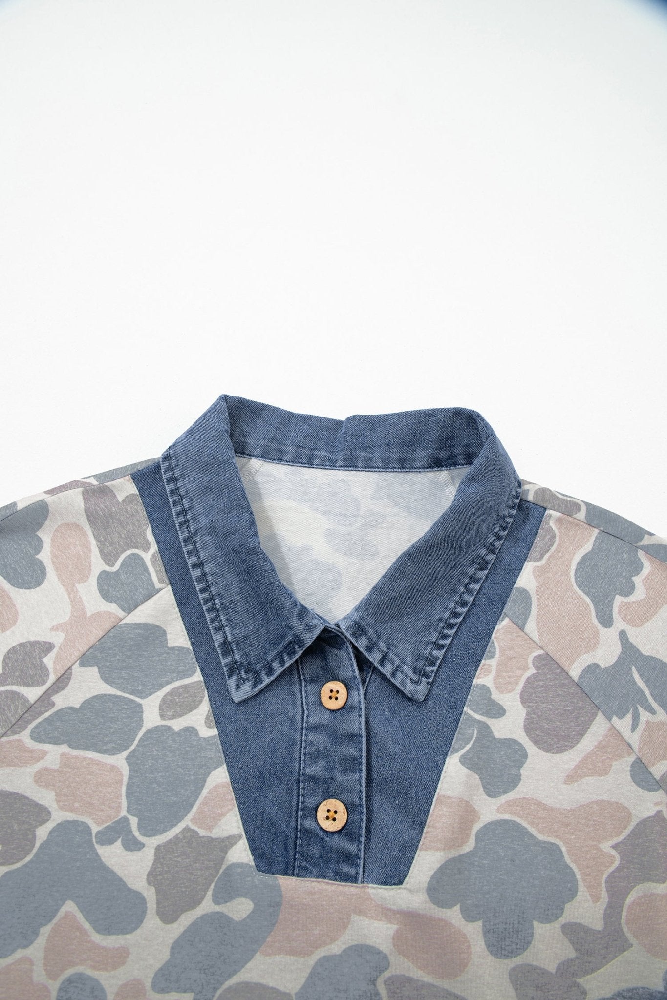 Camo Denim Patchwork Polo Collar Tee - Rooted & Reckless Co.