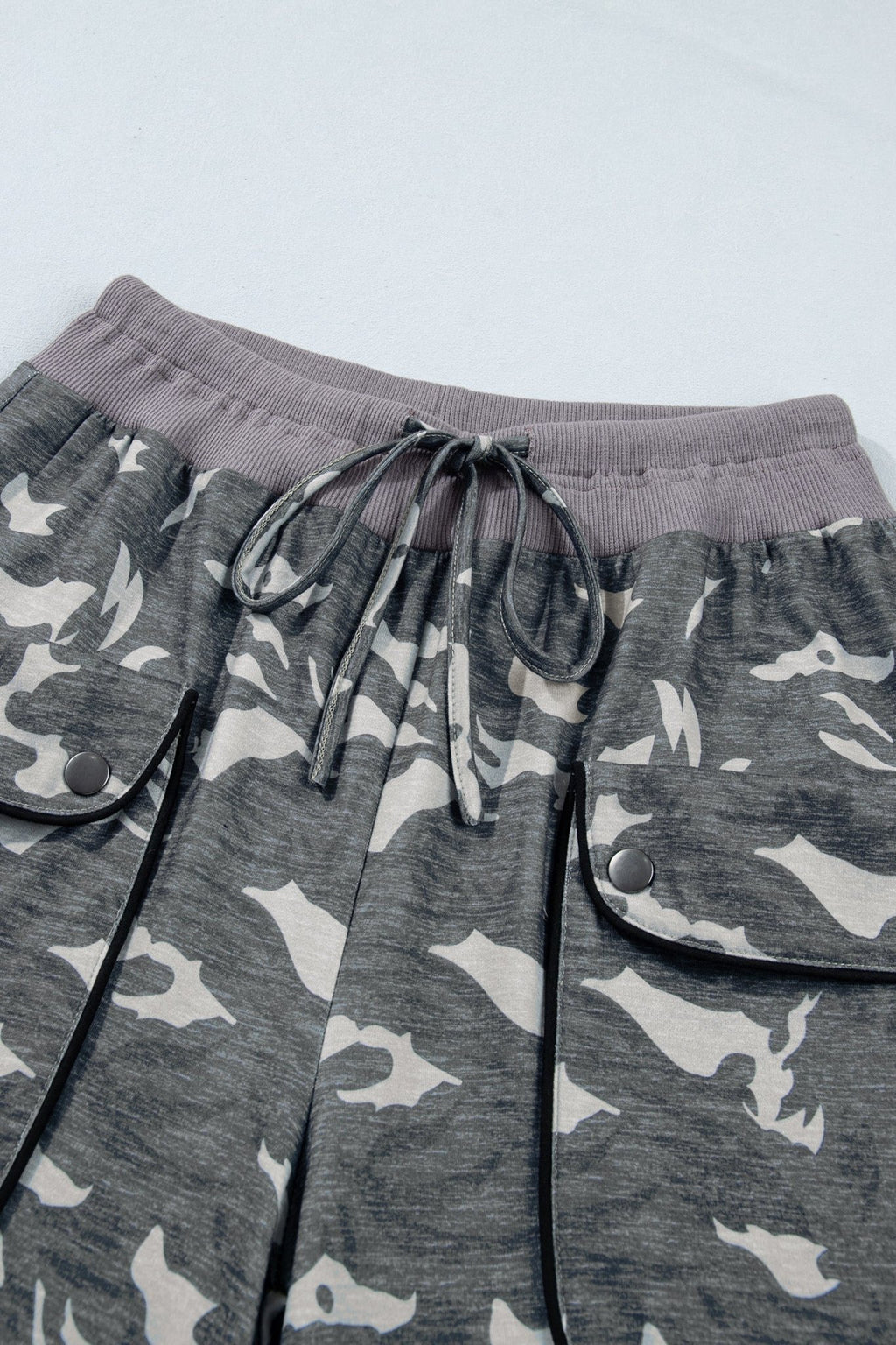 Camo Drawstring Contrast Waistband Barrel Cargo Pants - Rooted & Reckless Co.