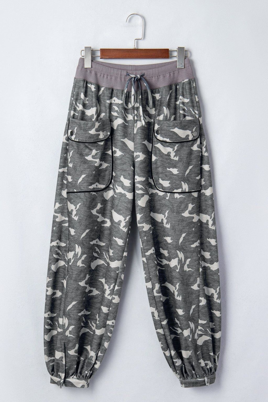 Camo Drawstring Contrast Waistband Barrel Cargo Pants - Rooted & Reckless Co.