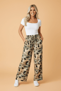 Camo Drawstring Elastic Waist Wide Leg Pants - Rooted & Reckless Co.