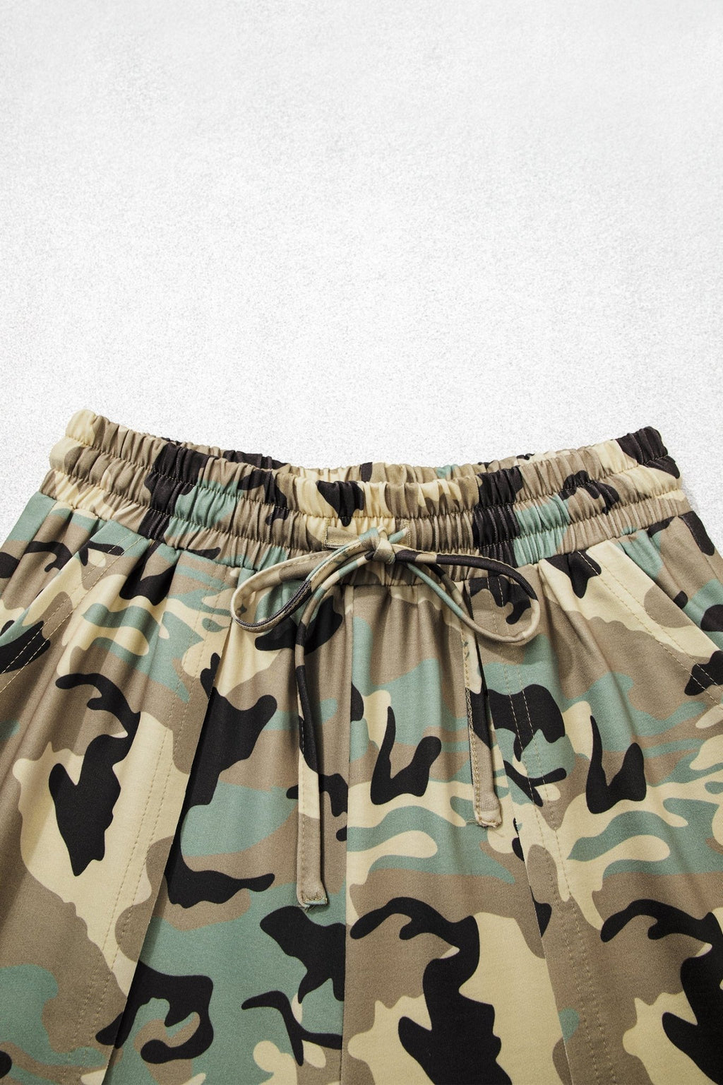 Camo Drawstring Elastic Waist Wide Leg Pants - Rooted & Reckless Co.