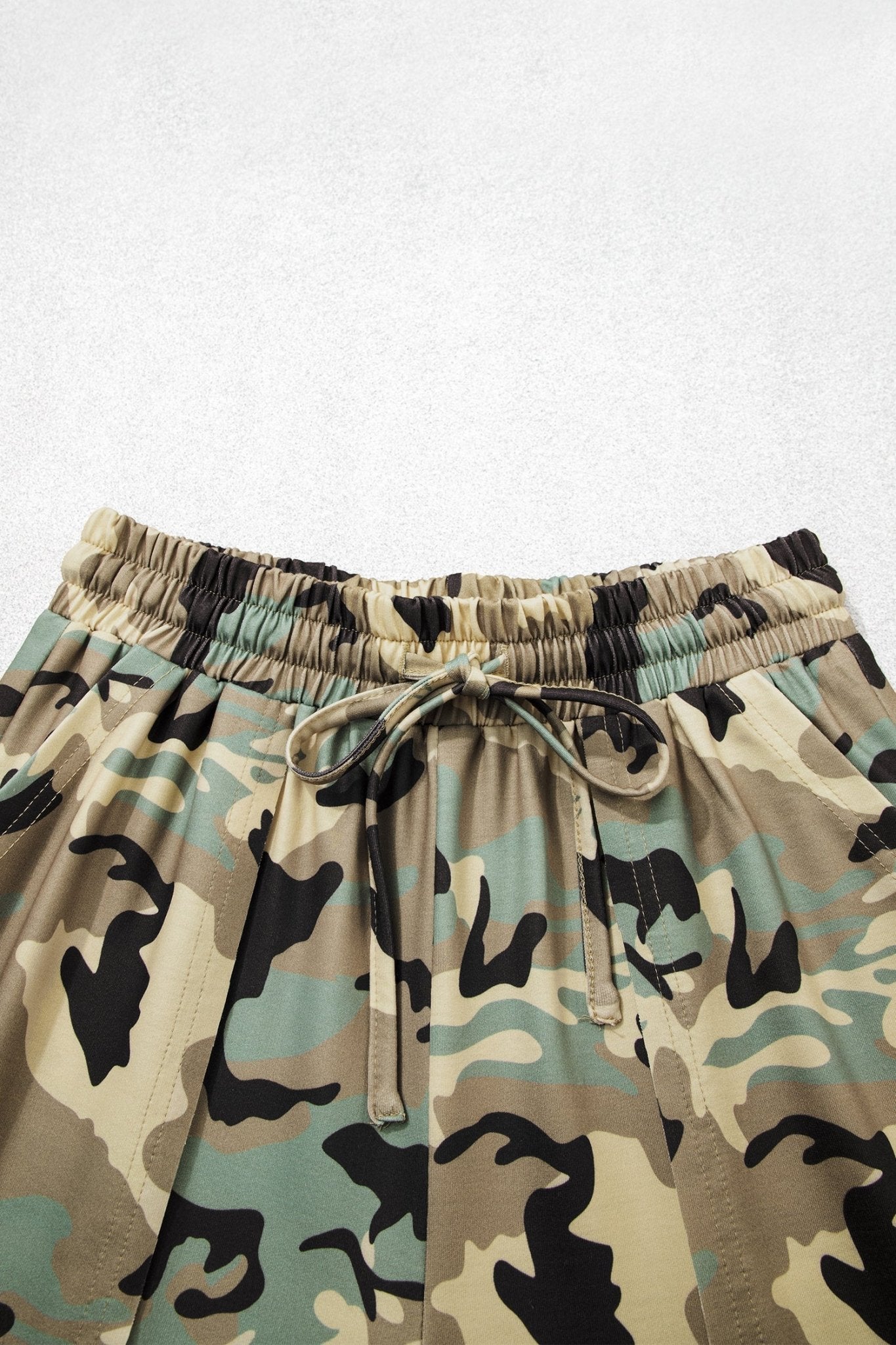 Camo Drawstring Elastic Waist Wide Leg Pants - Rooted & Reckless Co.