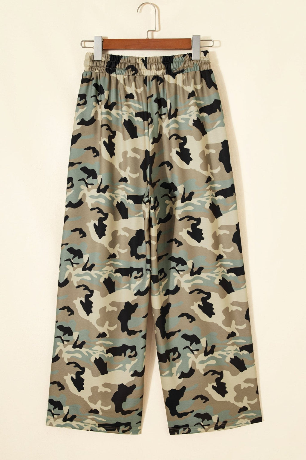 Camo Drawstring Elastic Waist Wide Leg Pants - Rooted & Reckless Co.