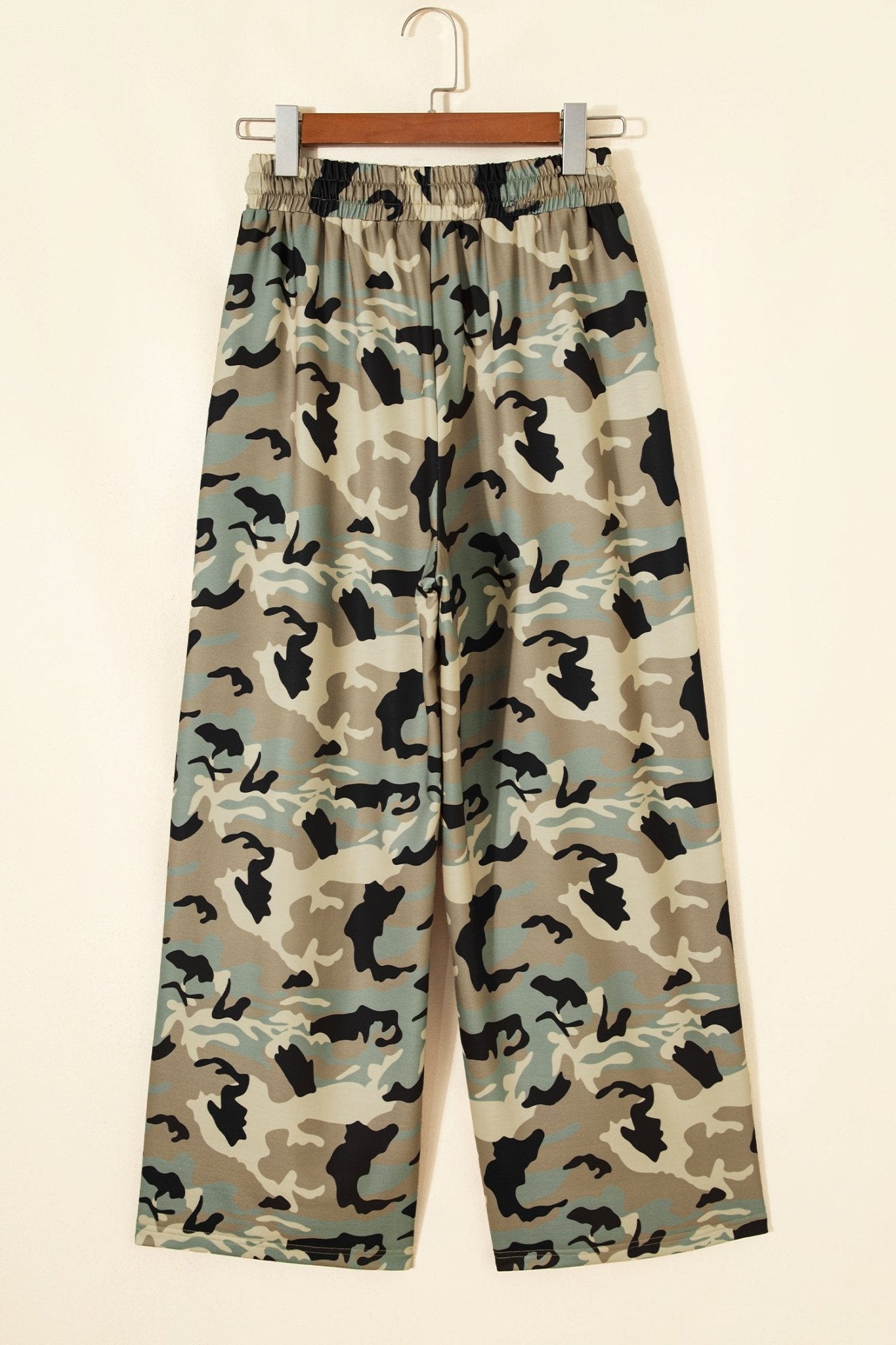 Camo Drawstring Elastic Waist Wide Leg Pants - Rooted & Reckless Co.
