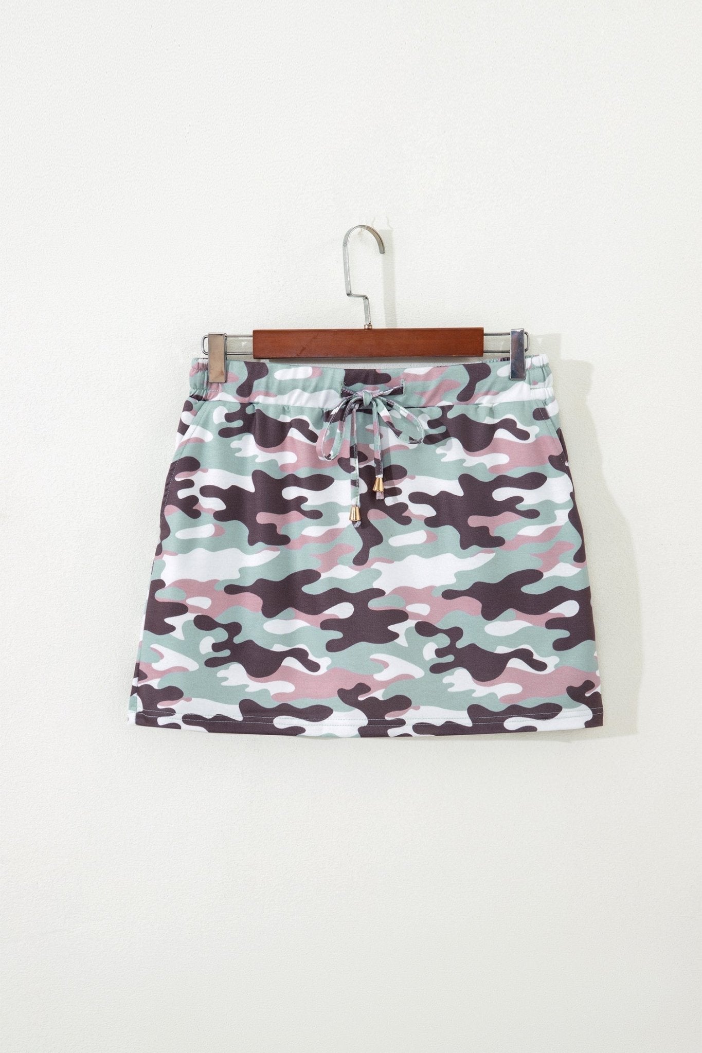 Camo Drawstring High Waist Mini Skort - Rooted & Reckless Co.