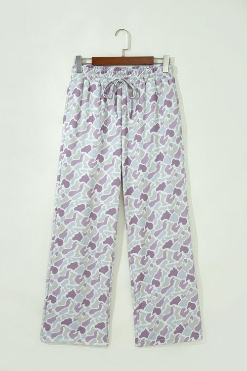 Camo Drawstring High Waist Wide Leg Pants - Rooted & Reckless Co.