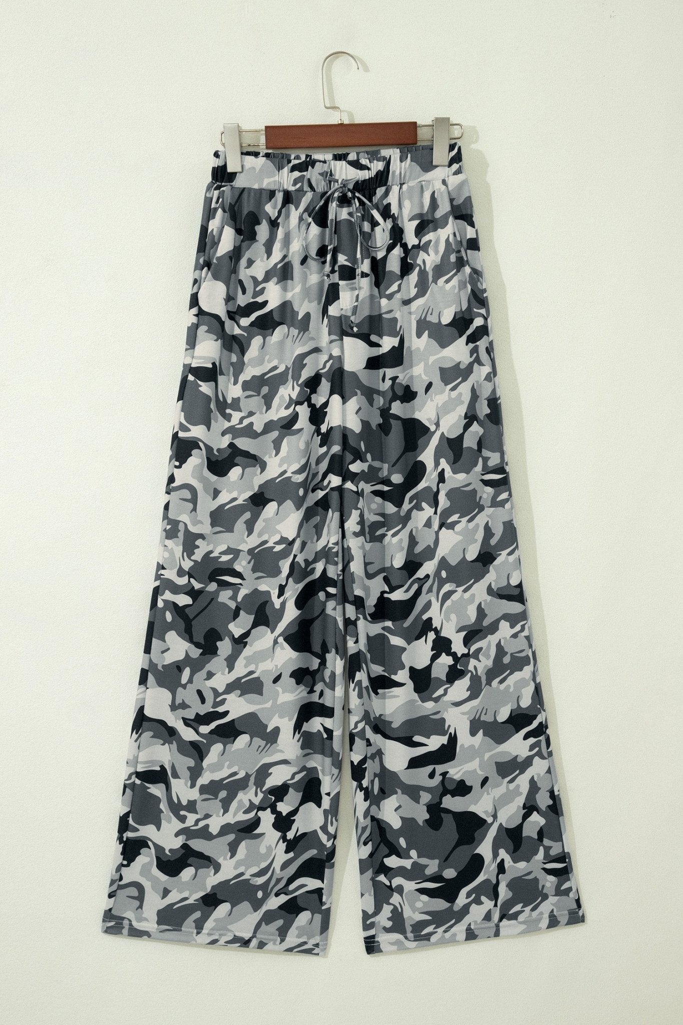 Camo Drawstring High Waist Wide Leg Pants - Rooted & Reckless Co.