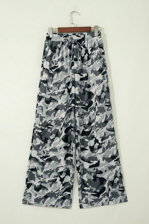 Camo Drawstring High Waist Wide Leg Pants - Rooted & Reckless Co.
