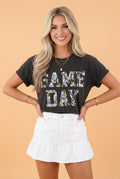 Camo Game Day Letter Graphic Round Neck T-Shirt - Rooted & Reckless Co.