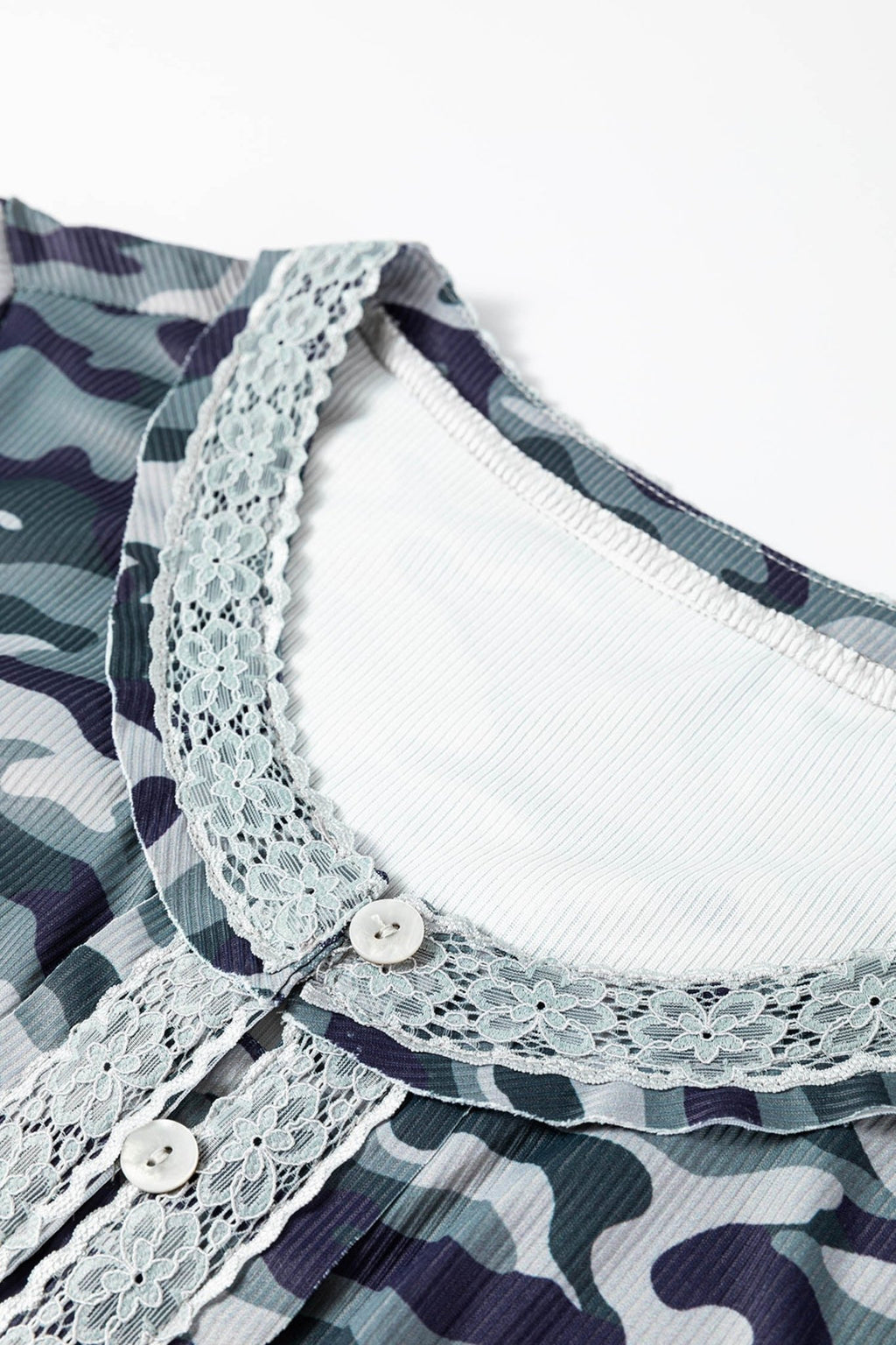 Camo Lace Patchwork Buttoned Long Sleeve Top - Rooted & Reckless Co.