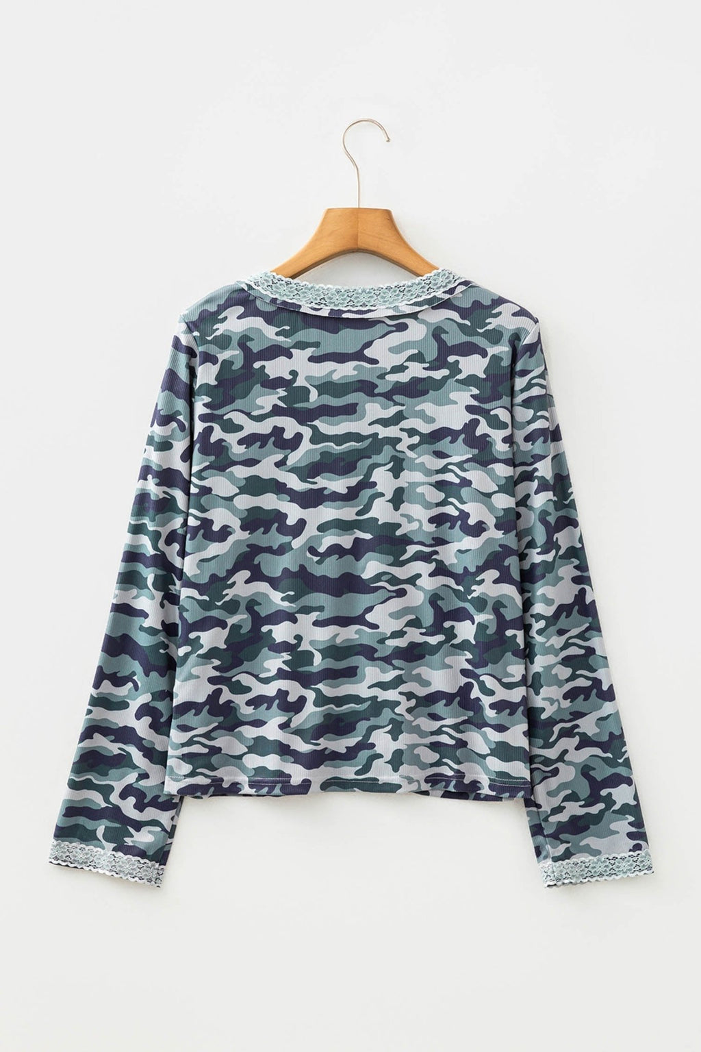 Camo Lace Patchwork Buttoned Long Sleeve Top - Rooted & Reckless Co.