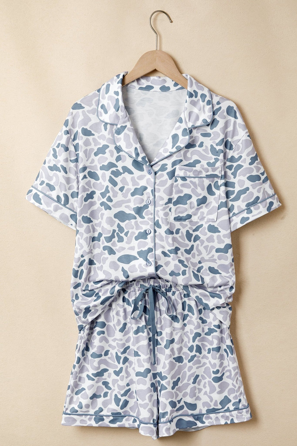 Camo Lapel Shirt & Drawstring Shorts Pajama Set - Rooted & Reckless Co.