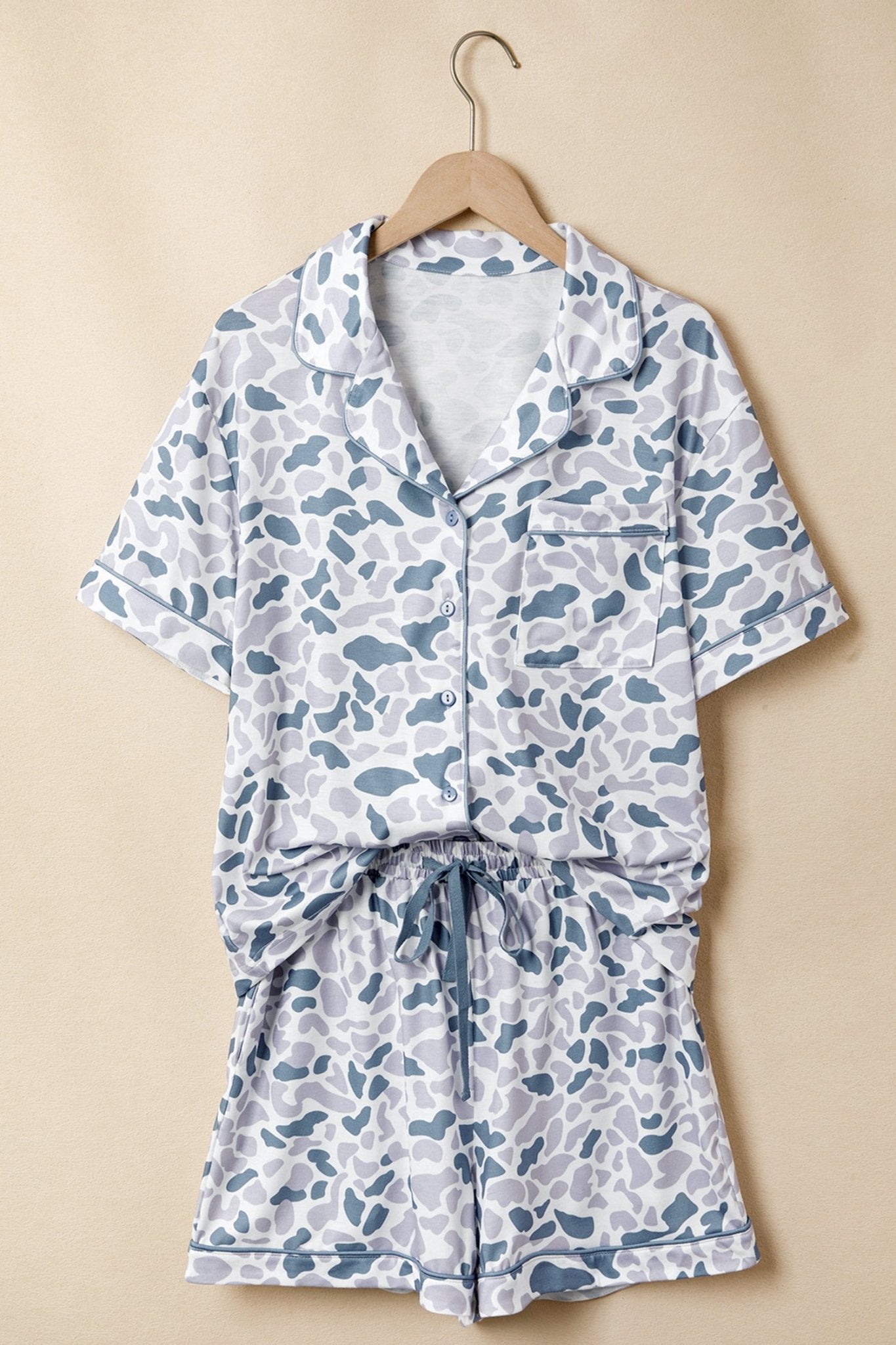 Camo Lapel Shirt & Drawstring Shorts Pajama Set - Rooted & Reckless Co.