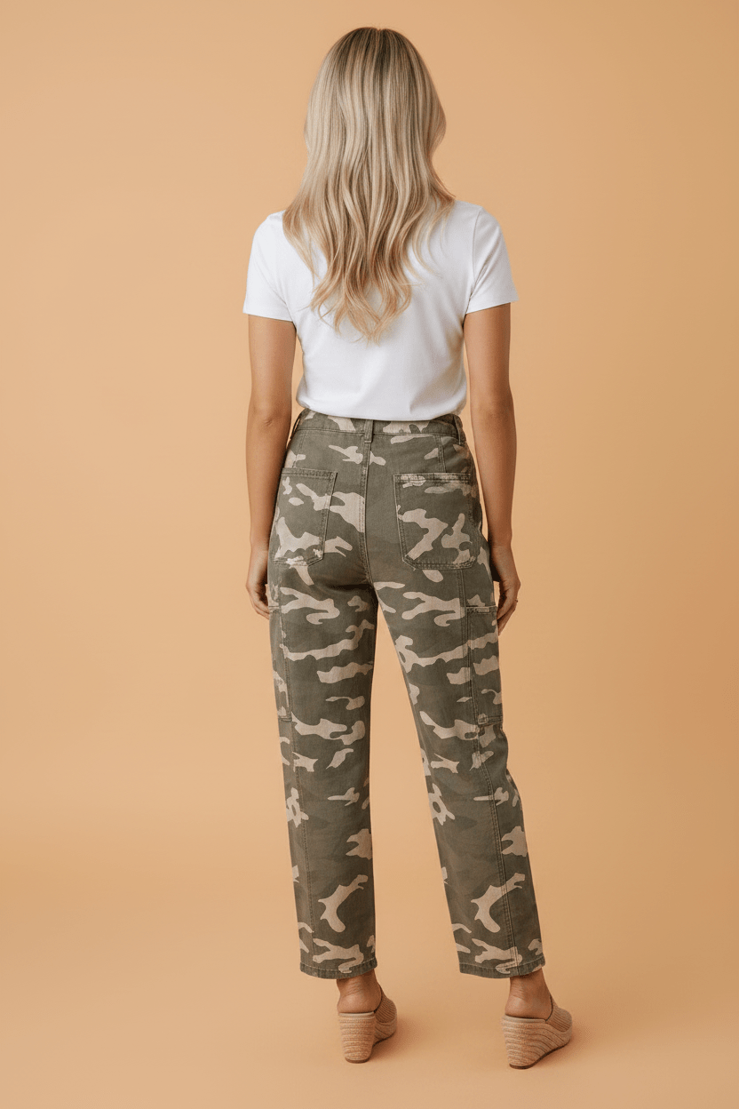 Camo & Leopard Denim Drawstring Waist Barrel Jeans - Rooted & Reckless Co.