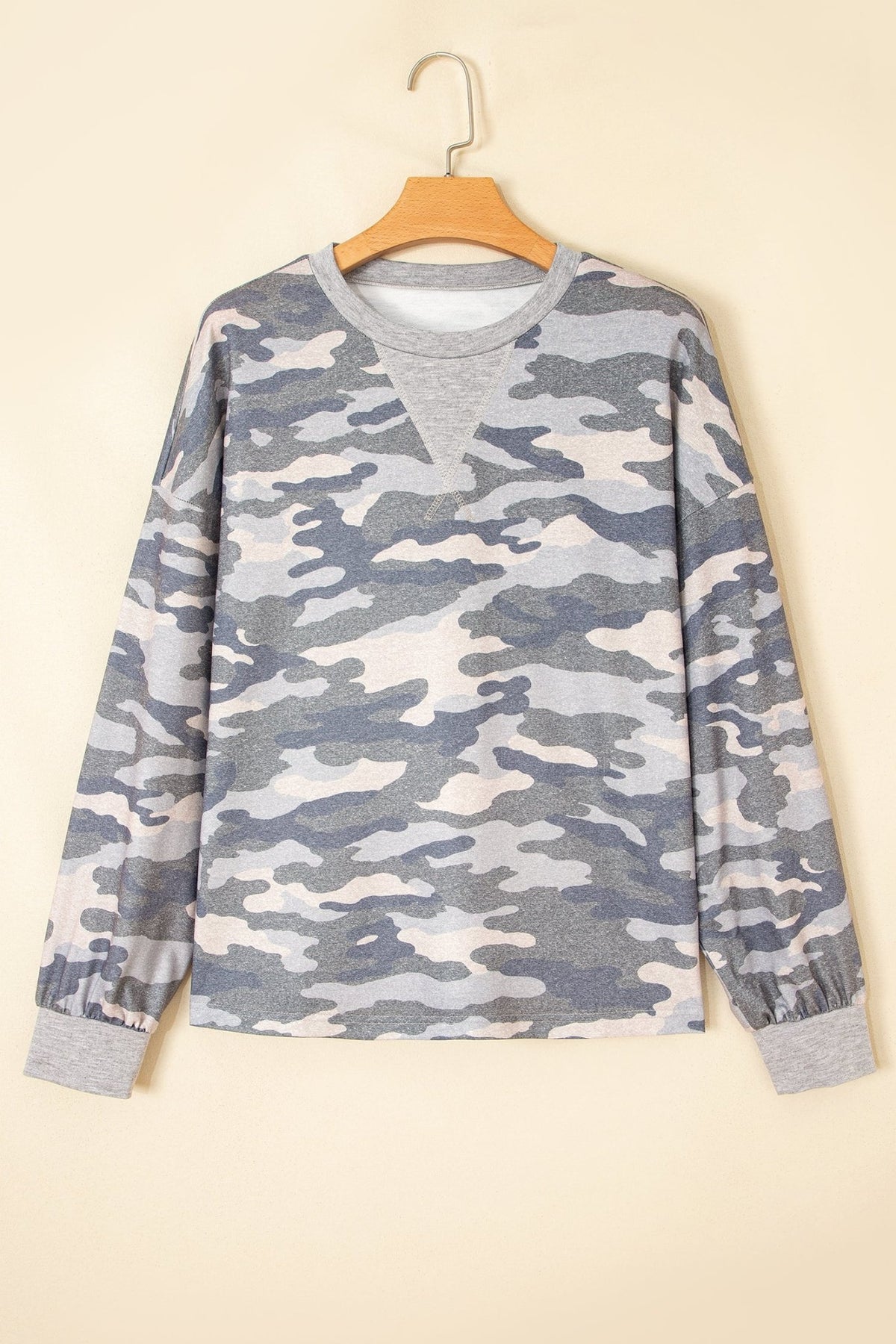 Camo Long Sleeve Round Neck Shift Pullover Top - Rooted & Reckless Co.