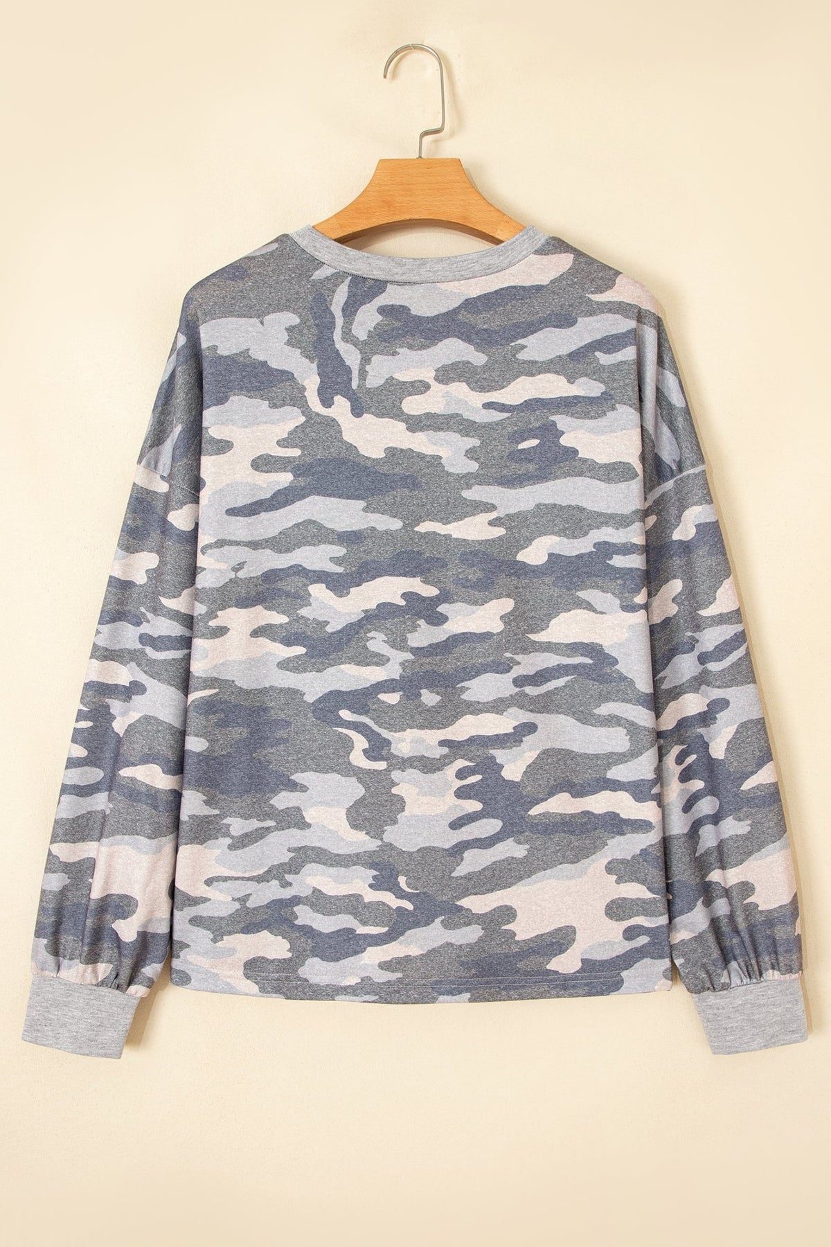 Camo Long Sleeve Round Neck Shift Pullover Top - Rooted & Reckless Co.