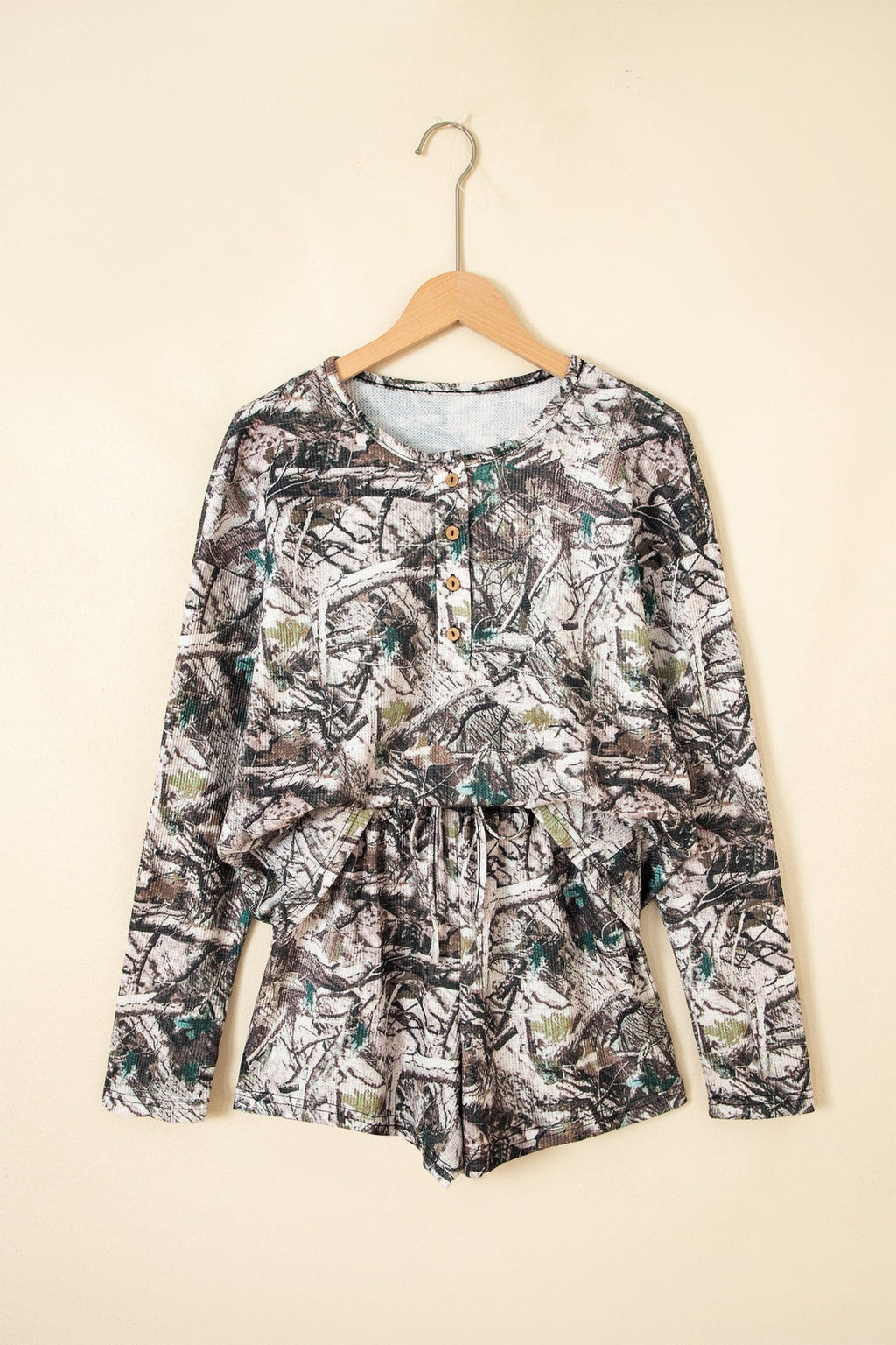 Camo Long Sleeve Top & Elastic Waist Shorts Set - Rooted & Reckless Co.