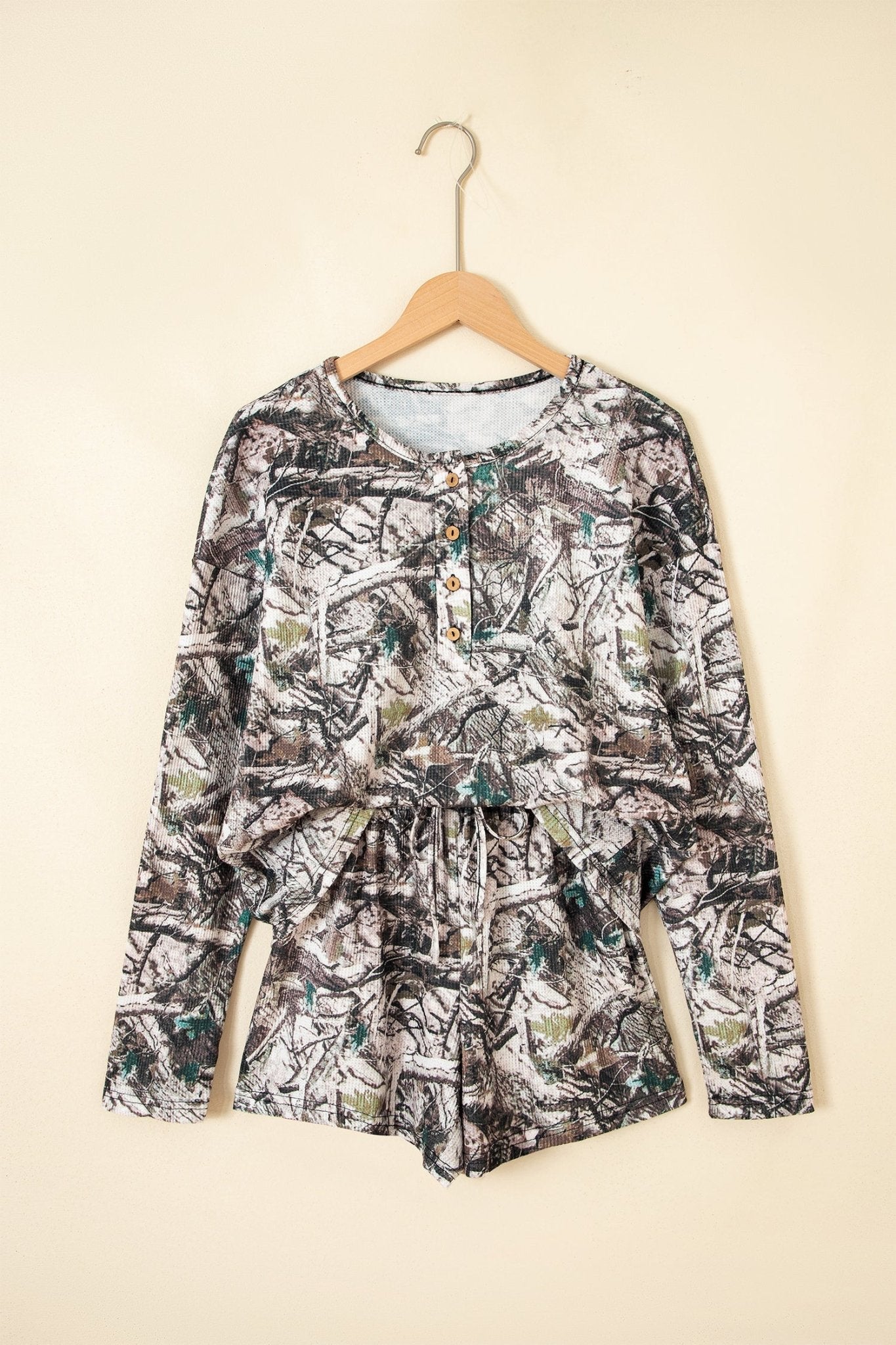 Camo Long Sleeve Top & Elastic Waist Shorts Set - Rooted & Reckless Co.