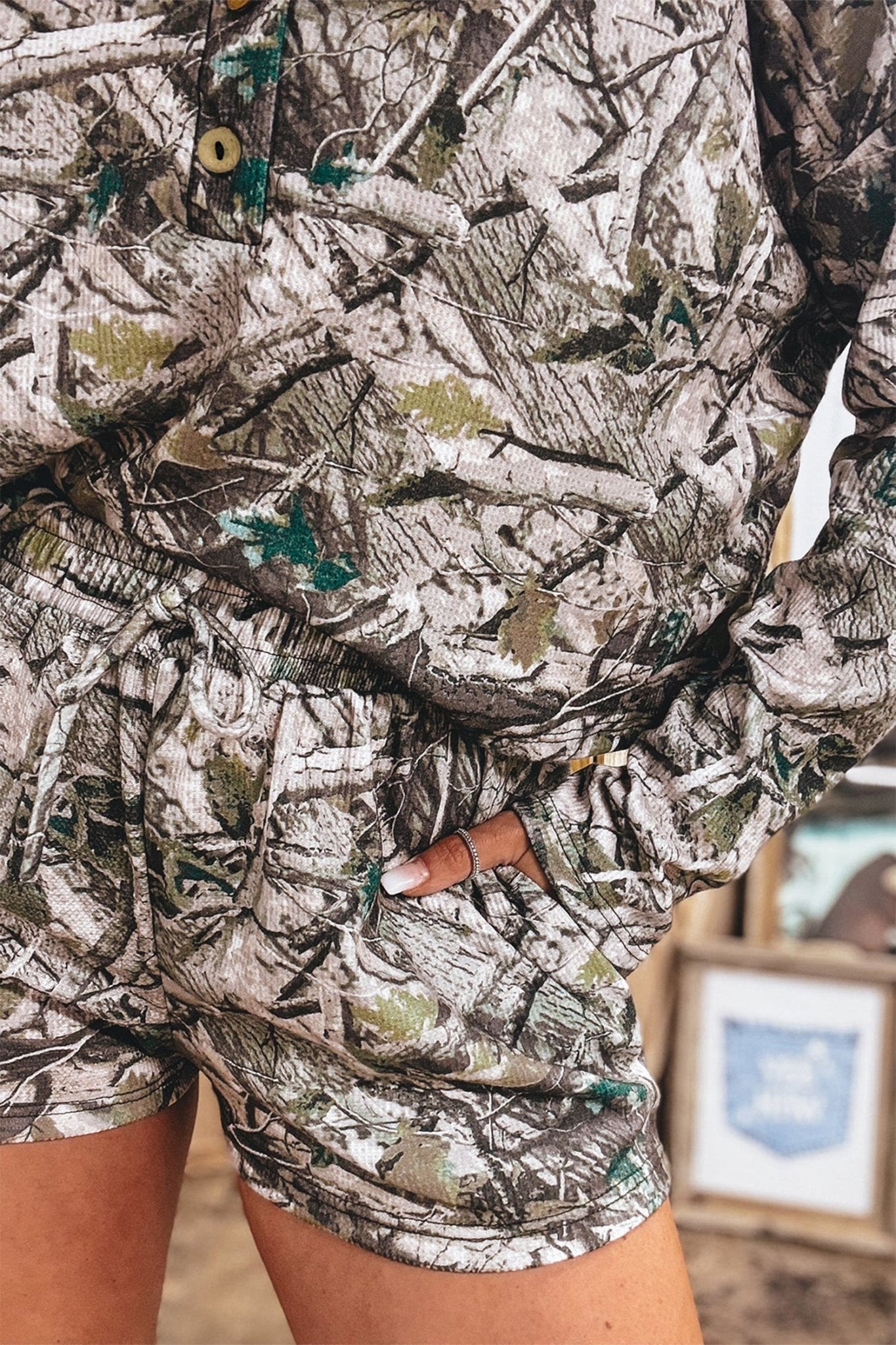 Camo Long Sleeve Top & Elastic Waist Shorts Set - Rooted & Reckless Co.