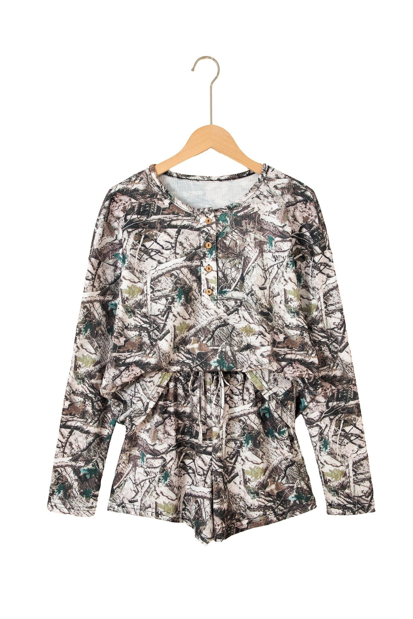 Camo Long Sleeve Top & Elastic Waist Shorts Set - Rooted & Reckless Co.