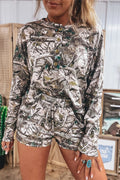 Camo Long Sleeve Top & Elastic Waist Shorts Set - Rooted & Reckless Co.