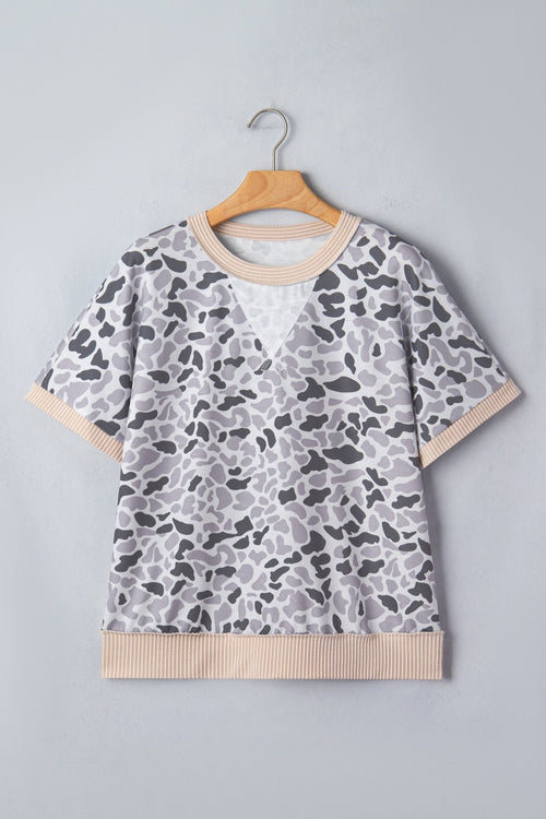 Camo Patchwork Corded Knit Short Sleeve T-Shirt - Rooted & Reckless Co.
