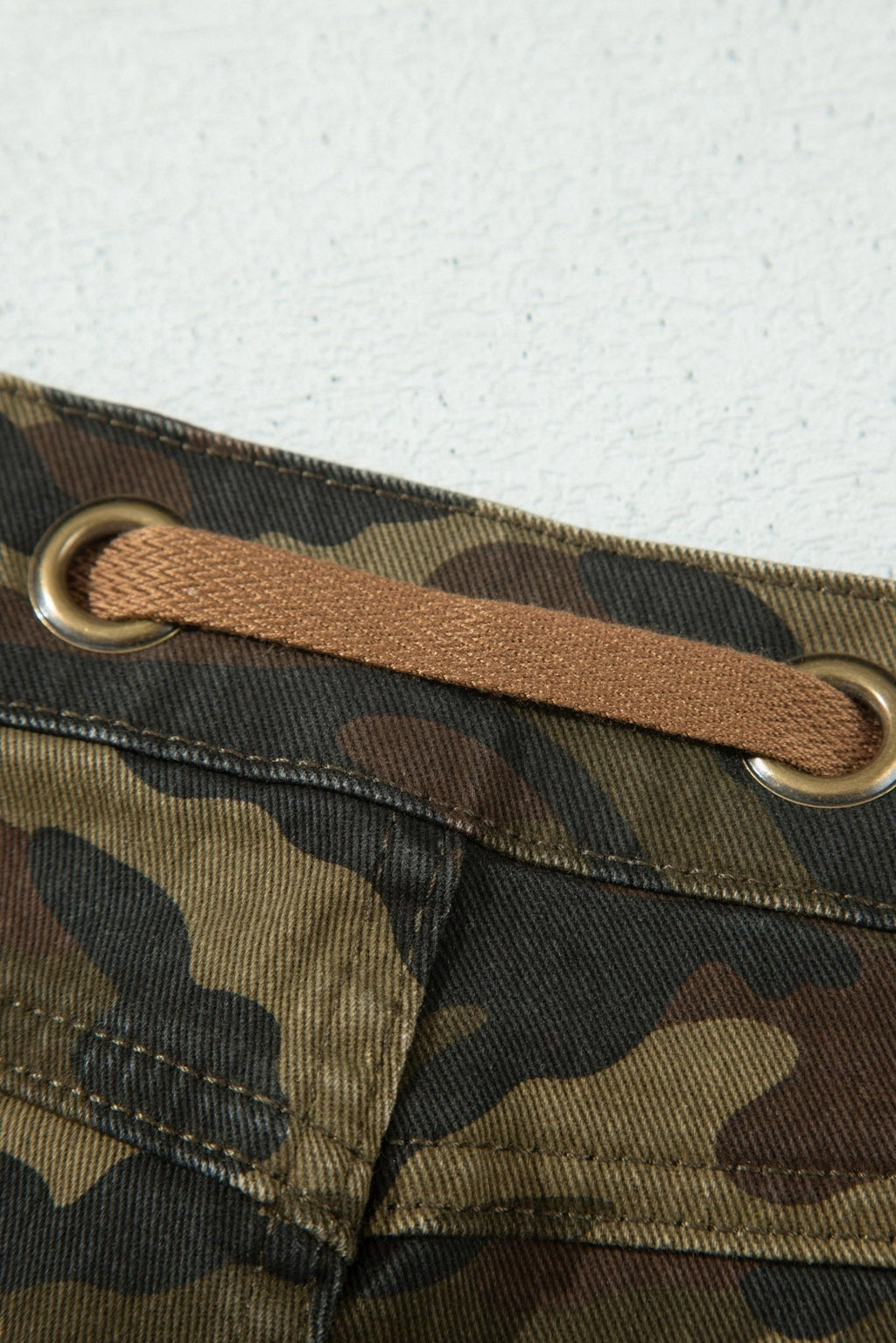 Camo Retro Grommet Tie Waist Loose Jeans - Rooted & Reckless Co.