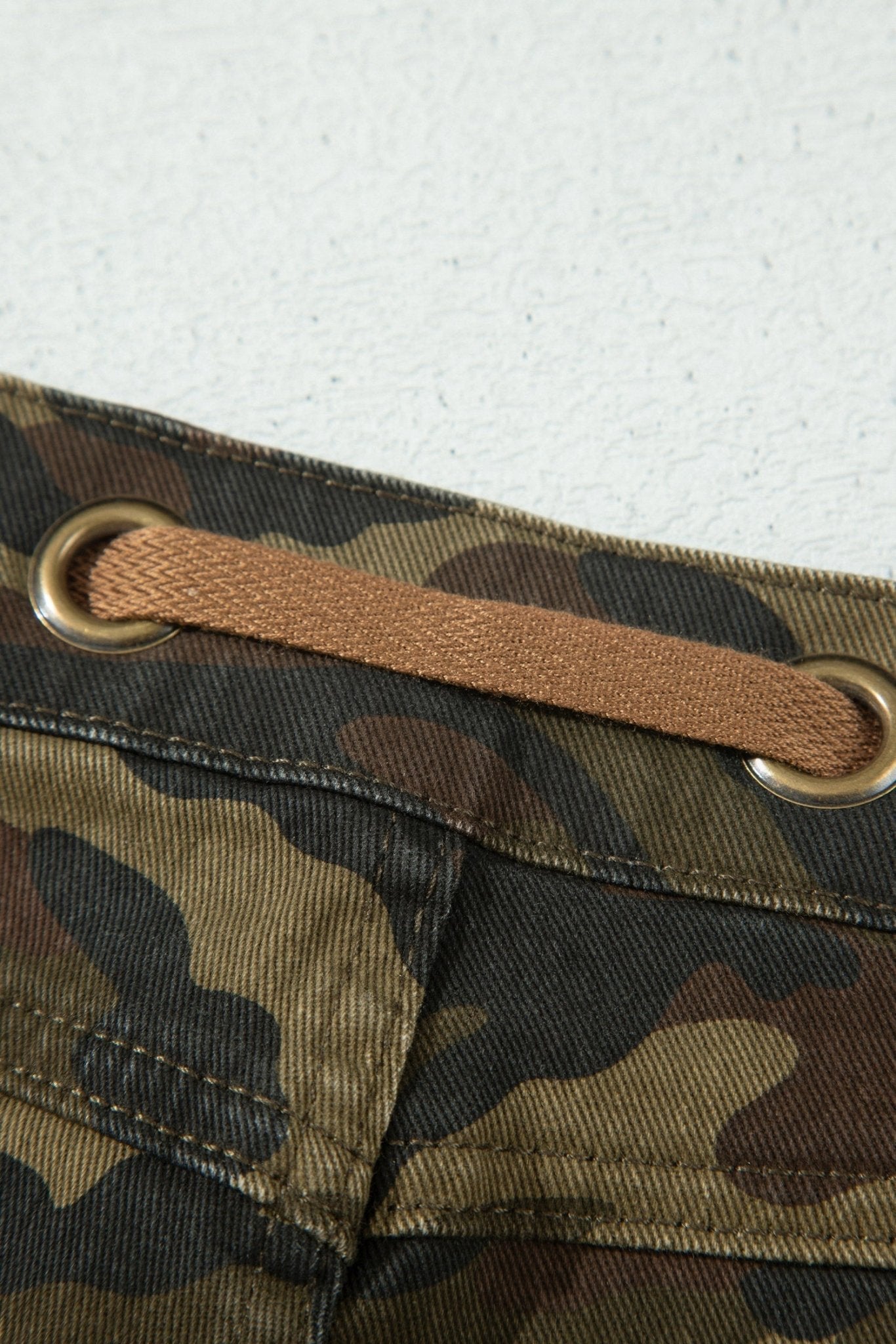Camo Retro Grommet Tie Waist Loose Jeans - Rooted & Reckless Co.