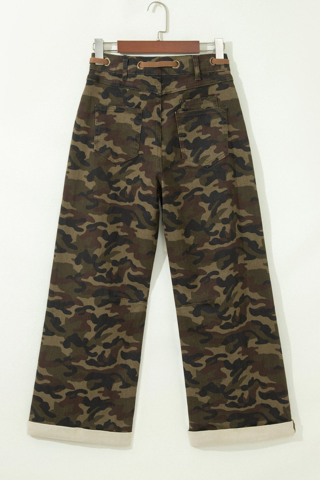 Camo Retro Grommet Tie Waist Loose Jeans - Rooted & Reckless Co.