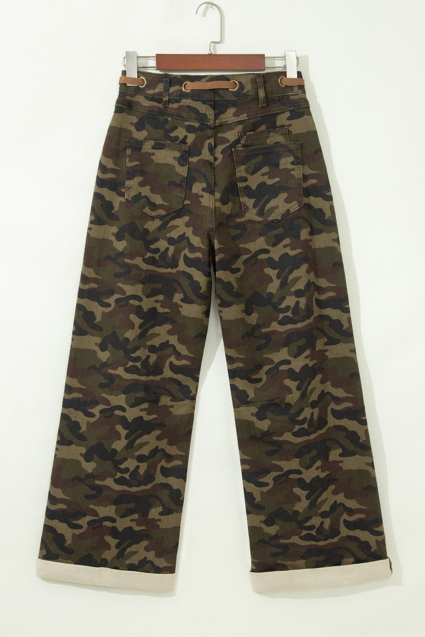 Camo Retro Grommet Tie Waist Loose Jeans - Rooted & Reckless Co.