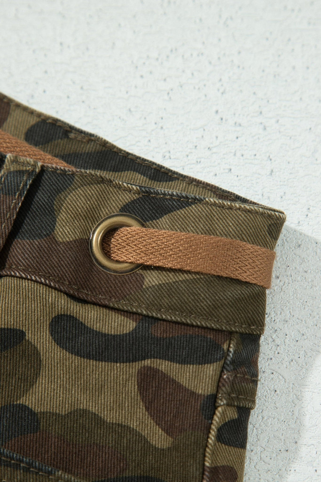 Camo Retro Grommet Tie Waist Loose Jeans - Rooted & Reckless Co.