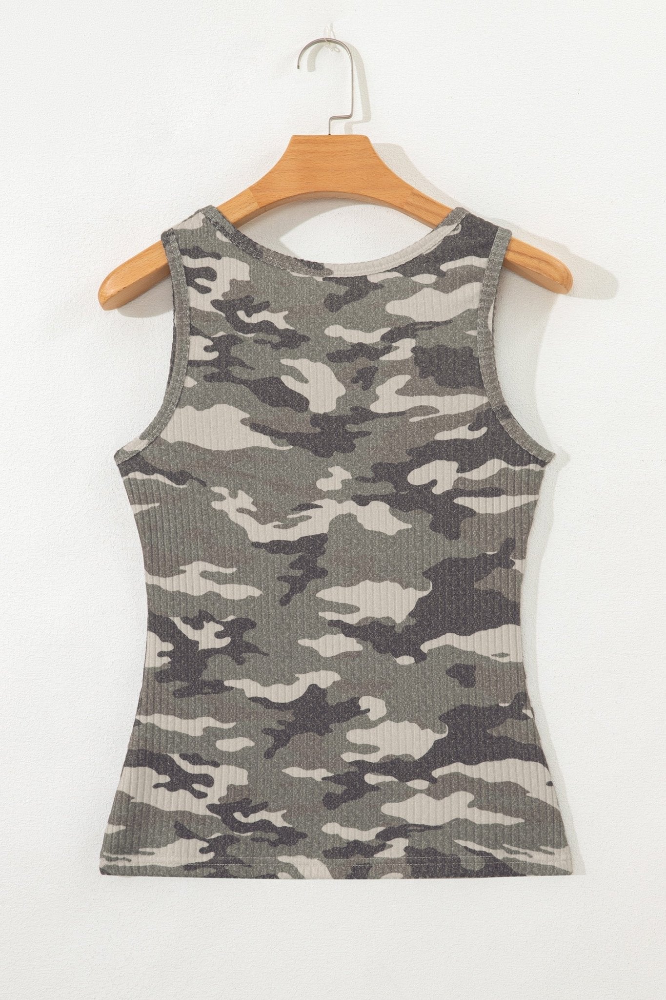 Camo Ribbed Knit Scoop Neck Tank Top - Rooted & Reckless Co.