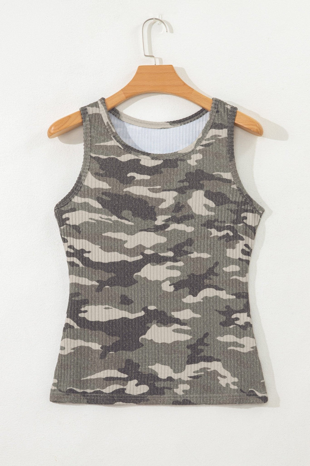 Camo Ribbed Knit Scoop Neck Tank Top - Rooted & Reckless Co.