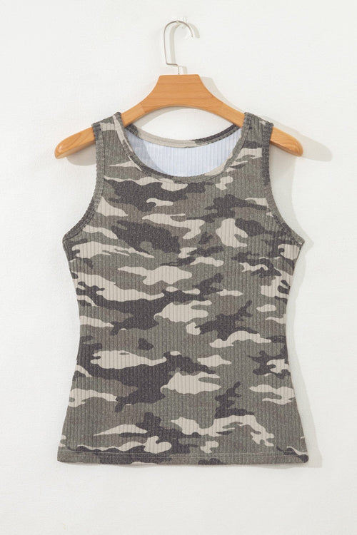 Camo Ribbed Knit Scoop Neck Tank Top - Rooted & Reckless Co.