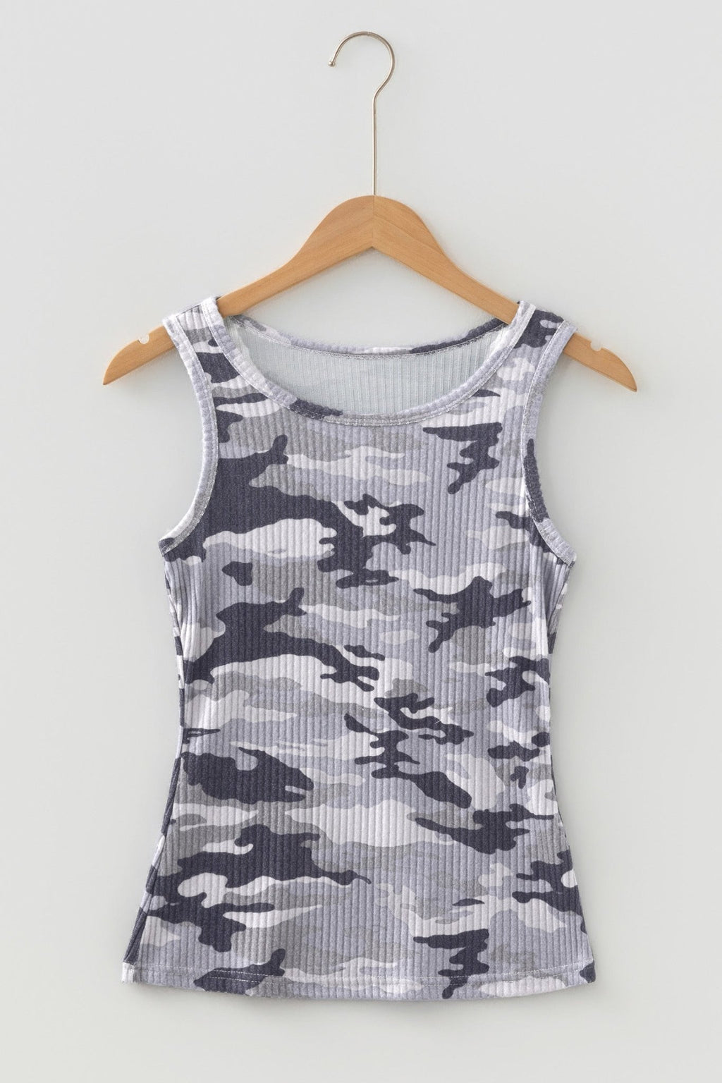 Camo Ribbed Knit Scoop Neck Tank Top - Rooted & Reckless Co.
