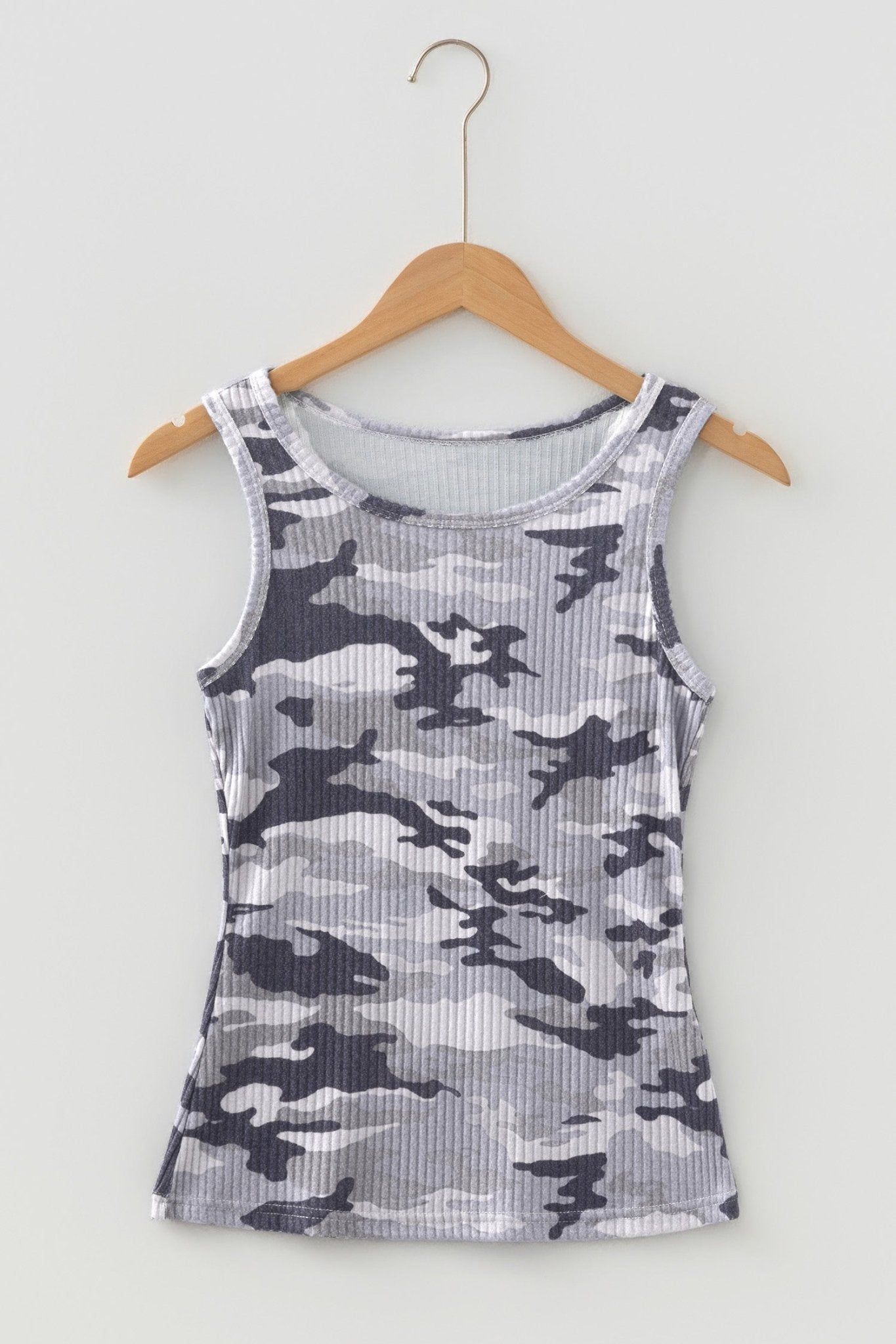 Camo Ribbed Knit Scoop Neck Tank Top - Rooted & Reckless Co.