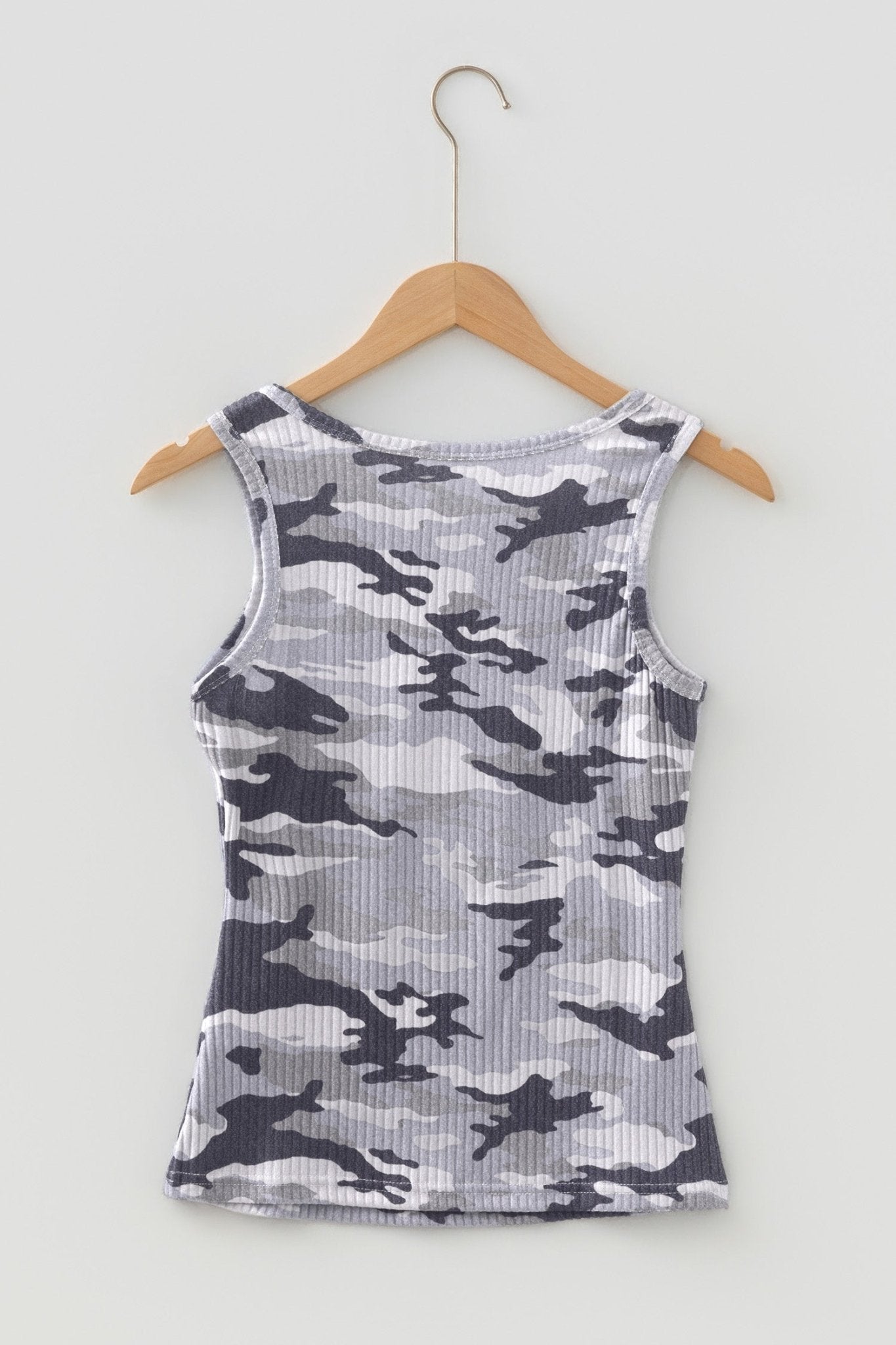 Camo Ribbed Knit Scoop Neck Tank Top - Rooted & Reckless Co.