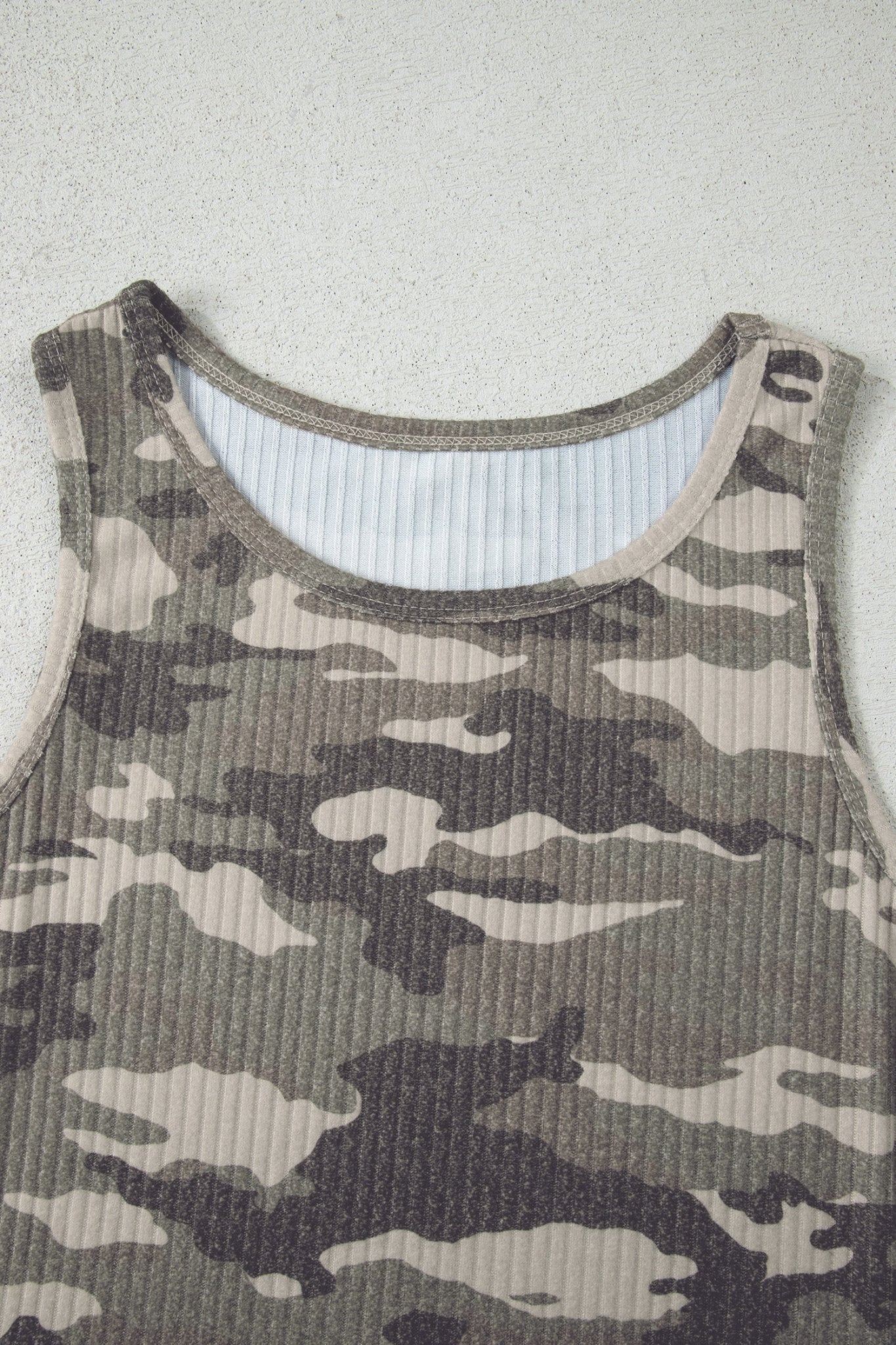 Camo Ribbed Knit Scoop Neck Tank Top - Rooted & Reckless Co.