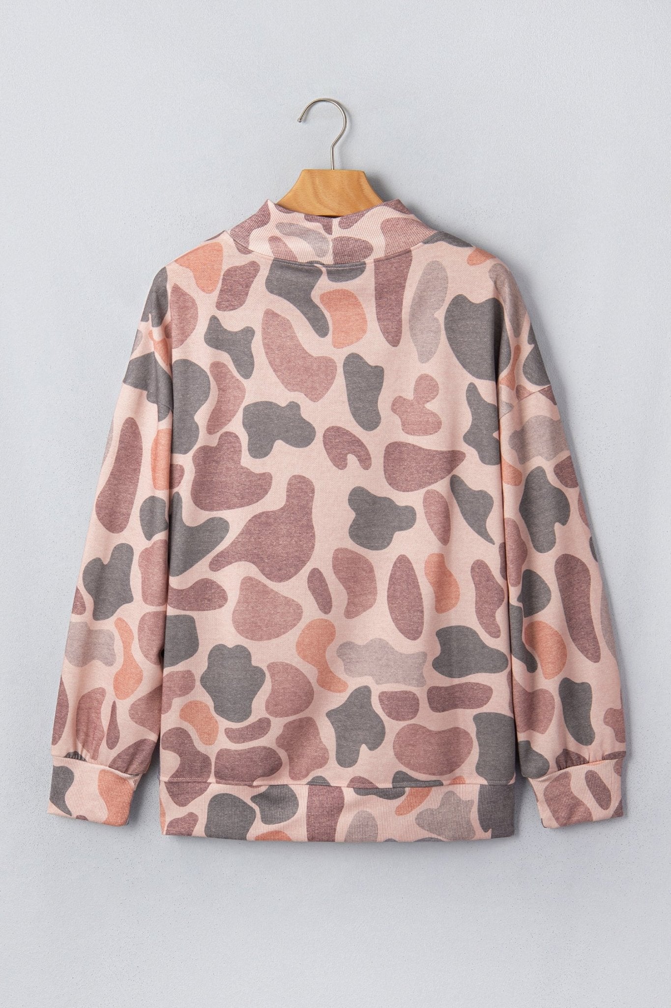 Camo Ribbed Trim Mock Neck Long Sleeve Sweatshirt - Rooted & Reckless Co.