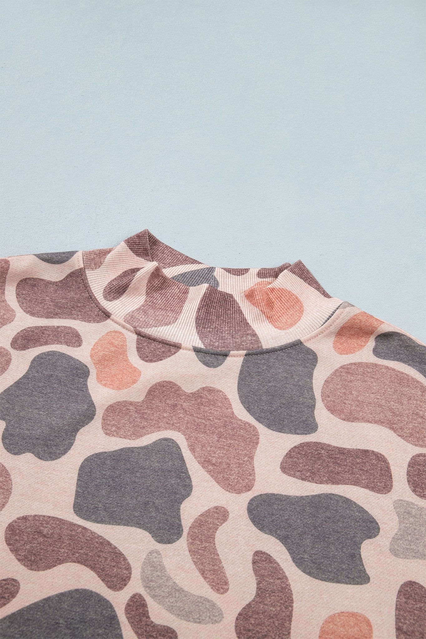 Camo Ribbed Trim Mock Neck Long Sleeve Sweatshirt - Rooted & Reckless Co.