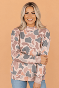Camo Ribbed Trim Mock Neck Long Sleeve Sweatshirt - Rooted & Reckless Co.
