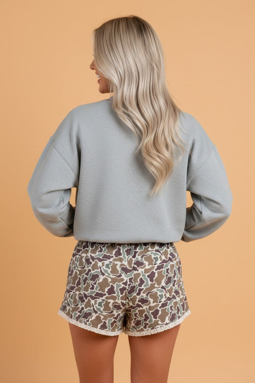 Camo Ruffle Hem Boxer Shorts - Rooted & Reckless Co.