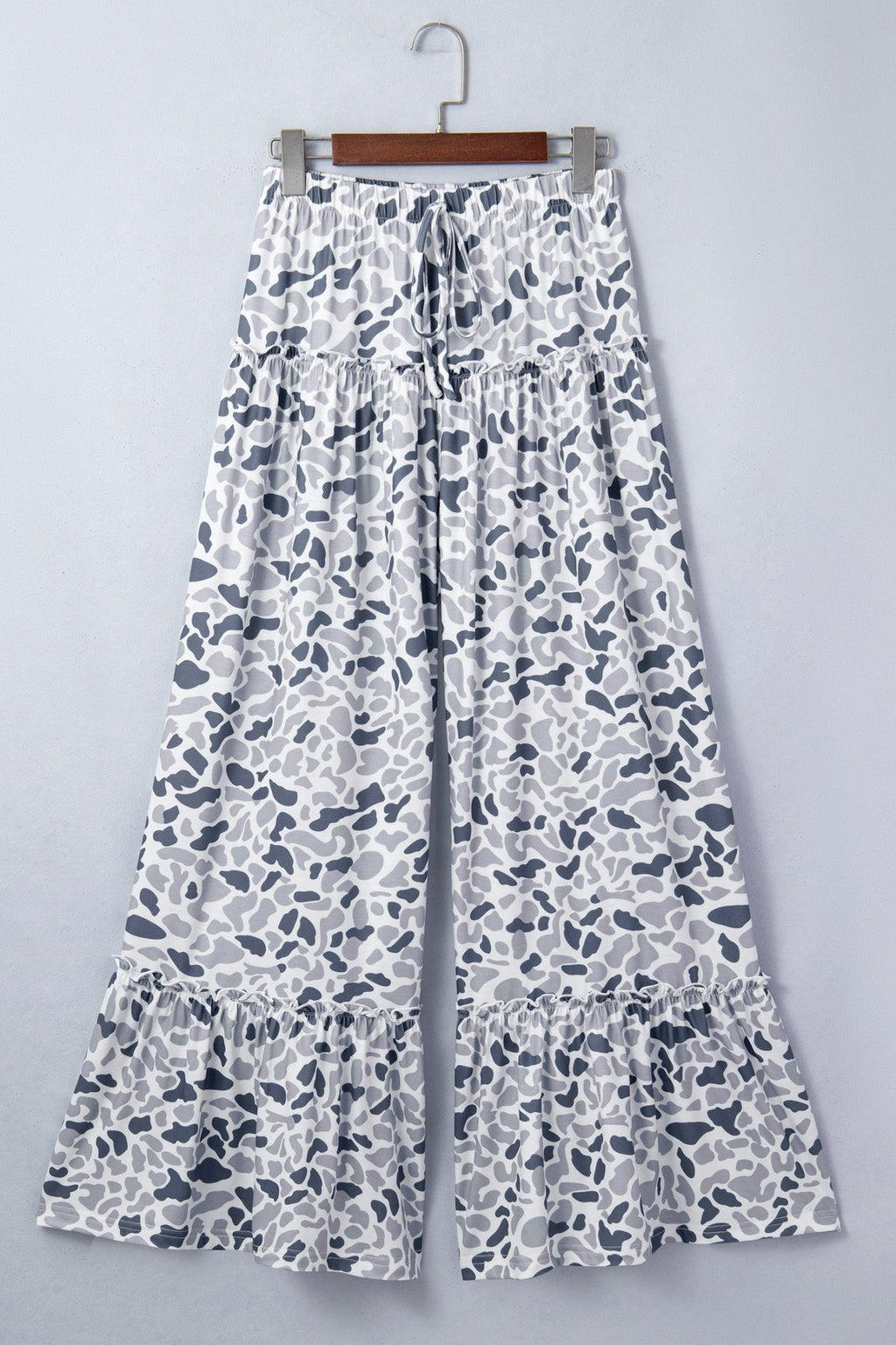 Camo Ruffle Wide Leg Drawstring Pants - Rooted & Reckless Co.